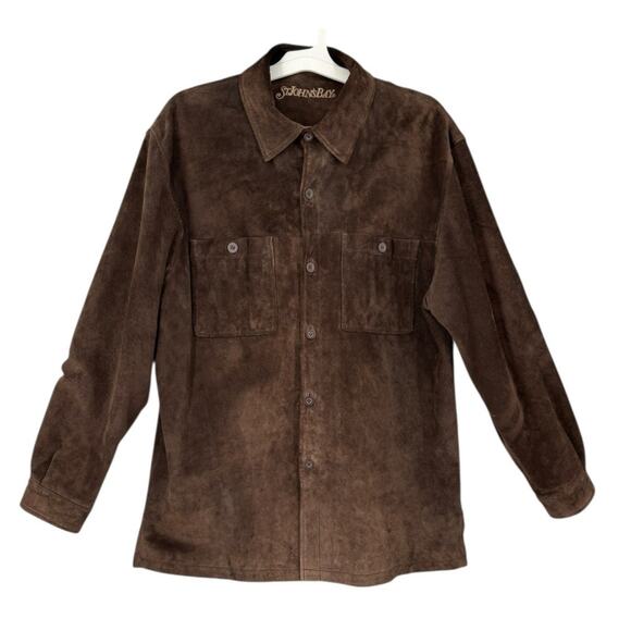 Vintage Suede Coat Shacket Mens St Johns Bay Mens Large Mordern Retro 70s Style - Picture 1 of 11